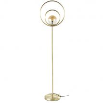 Lampadaire globe en verre teinté ambré et métal doré H162 style contemporain - Maisons Du Monde