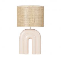 Lampe aus geformter, puderrosa Keramik und Lampenschirm aus geflochtenem Rabane Stil modern Weiß Keramik Maisons du monde