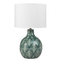 Lampe aus grüner Keramik mit Lampenschirm aus weißer Baumwolle exotic Stil - Keramik - Maisons Du Monde