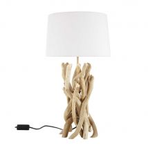 Lampe NIRVANA aus Treibholz mit Lampenschirm aus Baumwolle, H 55 cm Stil seaside Maisons du Monde