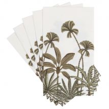 Lange Papierservietten, weiß mit khakigrünen Palmenmotiven, 12 Stück Stil exotic Papier Maisons du Monde
