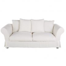 Leinen-Crinkle-Bezug für ausziehbares 3/4-Sitzer-Sofa (12 cm), weiß classic chic Stil - Leinen - Maisons Du Monde