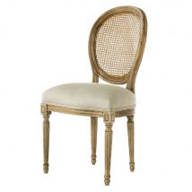 Linen and Solid Oak Medallion Chair classic chic style - Beige - Maisons Du Monde