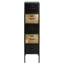 Mango wood and black metal 5-drawer storage cabinet industrial style - Maisons Du Monde