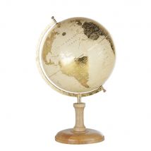 Mappamondo planisfero beige e dorato con supporto in legno di mango - Modello Classico chic - Maisons du Monde