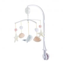 Musical mobile for babies with a whale, stars and pom poms in multicoloured organic cotton Beige Baby - Maisons Du Monde