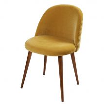 Mustard Yellow Velvet and Birch Vintage Chair vintage style - Maisons Du Monde