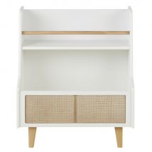 Niedriges, weißes Bücherregal mit beigefarbenem Rattangeflecht Stil modern Weiß Kinder Maisons du Monde
