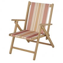 Opklapbare fauteuil van massief acaciahout met oranje en oker gestreepte stof stijl - hedendaags - Beige - Maisons Du Monde