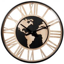 Orologio planisfero bicolore D 60 cm - Modello Industriale - Marrone - - Legno - Maisons du Monde