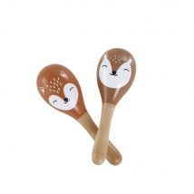 Pair of maracas in schima wood with orange fox and brown fawn print style - Baby - Maisons Du Monde