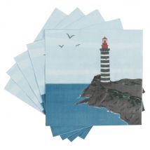 Papierservietten mit Küstendekor, blau, braun und rot, 20 Stück Stil seaside Mehrfarbig Papier Maisons du monde