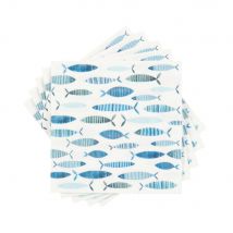 Papierservietten, weiß mit blauem Fischdruck, 20 Stück Stil seaside Papier Maisons du Monde