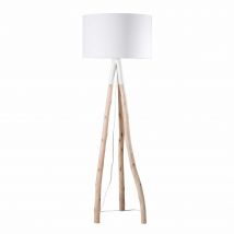 Piantana ramo di eucalipto e abat-jour bianco, h 152 cm - Modello In riva al mare - - Legno - Maisons du Monde