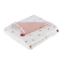 Plaid in garza di cotone bio écru e rosa stampa rondini 75x100 cm modello - Bianco - Bambino - Maisons Du Monde