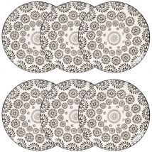 Lote de 6 Plato llano de gres blanco/negro EStilo exótico Decoración de Navidad Maisons du Monde