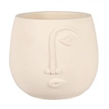 Portavasi in cemento bianco con motivo viso scolpito alt. 15 cm - Modello Esotico - - Maisons du Monde