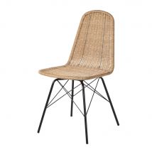 Rattan Effect Resin Wicker and Black Metal Garden Chair sea side style - Beige - Maisons Du Monde