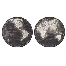 Ronde canvassen met zwart-witte print van wereldkaart D78 (x2) hedendaags stijl - Beige Hout - Maisons Du Monde