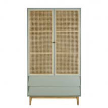 Schrank mit 2 Türen und 2 Schubladen, blaugrau, aus Rattangeflecht Stil vintage Maisons du Monde