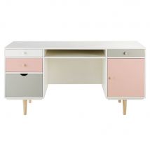 Schreibtisch, 1 Tür, 4 Schubladen, weiß, grau und rosa Kinder Maisons du Monde