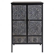 Sculpted mango wood and metal cabinet classic chic style - Black - Maisons Du Monde