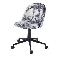 Sedia da scrivania con rotelle motivo giungla e metallo nero - Modello Esotico - Bianco - Polyester - Maisons du Monde