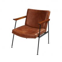 Sessel mit Bezug aus gealtertem braunem Vachette-Leder vintage Stil - Braun - Leder Und Spaltleder - - Maisons Du Monde