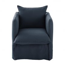 Sessel mit nachtblauem Leinen-Crinkle-Bezug Stil landhaus Maisons du Monde