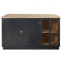 Slate Grey Metal and Solid Mango Wood 4-Door Kitchen Island classic chic style - Maisons Du Monde