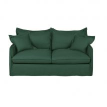 Sofá cama de 3/4 plazas de lino arrugado verde, colchón de 14 cm Estilo contemporáneo Lino Maisons du monde