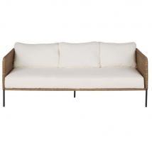 Sofá De Jardim De 3 Lugares Em Resina Entrançada Em Imitação De Rattan E Almofadas Em Cru estilo exótico - Branco Poliéster - Maisons Du Monde