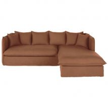 Sofabezug für Ecksofa mit Ecke auf der rechten Seite aus Crinkle-Leinen, orange Stil classic chic Orange Leinen Maisons du monde