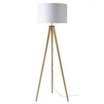 Solid Ash Tripod Floor Lamp with White Fabric Lampshade H156 contemporary style - White - Maisons Du Monde