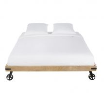 Solid mango wood and black metal industrial bed 160x200cm industrial style - Beige , - Maisons Du Monde