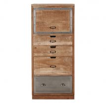 Solid Mango Wood and Metal 4-Drawer Closed Column Kitchen Unit industrial style - Grey - Maisons Du Monde