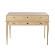 Solid oak writing desk with 5 drawers classic chic style - Beige Wood - Maisons Du Monde