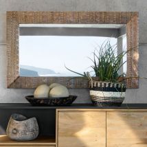 Specchio in mango scolpito con finitura dorata, 71x122 cm - Modello Esotico - Beige - - Legno - Maisons du Monde