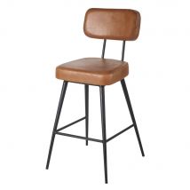 Stuhl für Mittelinsel aus braunem Ziegenleder und schwarzem Metall H65 Stil industrial Maisons du Monde
