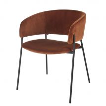 Stuhl mit Armlehne für die Nutzung, Samtbezug, orangebraun Stil modern Maisons du Monde