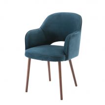 Stuhl mit Armlehne mit petrolblauem Leinenbezug vintage Stil - Samt - Maisons Du Monde