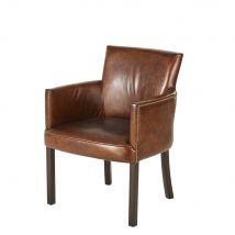 Stuhl mit Armlehnen, Kalbsleder, Antikoptik, braun vintage Stil - Braun - Leder Und Spaltleder - Maisons Du Monde