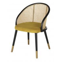 Stuhl mit Armlehnen, ockerfarbenem Samtbezug und aus Rattangeflecht Stil exotic Gelb Samt Maisons du monde