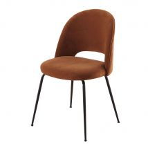 Stuhl mit orangebraunem Baumwollveloursbezug und schwarzem Metall Stil vintage Maisons du Monde