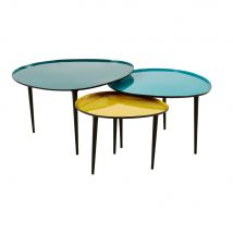 Tables gigognes en métal laqué bleu et jaune style contemporain - Maisons Du Monde