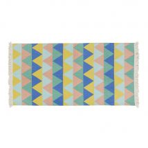 Tapete Colorido Com Estampado De Triângulo Em Azul, Verde E Amarelo Com Franjas 60x120 estilo contemporâneo - multicolor Algodão - Criança - Maisons 