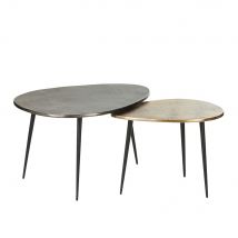Tavolini da divano in metallo nero e dorato anticato (x2) modello industriale - Dorato - Maisons Du Monde