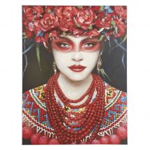 Tela dipinta ritratto, 90x120 cm - Modello Esotico - Rosso - - Legno - Maisons du Monde