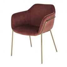 Terracotta fluwelen stoel met verguld metaal, OEKO-TEX vintage stijl - Goud Gecertificeerde Oeko-Tex - Velours - Maisons Du Monde