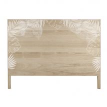 Testata da letto in legno massello di pino con stampa foglie bianca, 160 cm - Modello Esotico - Marrone - - Maisons du Monde